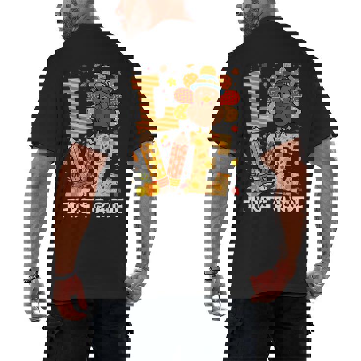 Thanksgiving Love First Grade Teacher Turkey Autumn Fall For Men Women Girls Kids Men&#x27;s Back Print T-Shirt