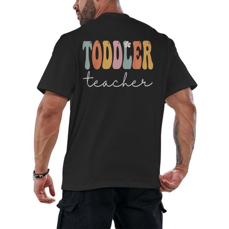 Toddler Teacher Retro Groovy Women Happy First Day Of School Men's Back Print T-Shirt