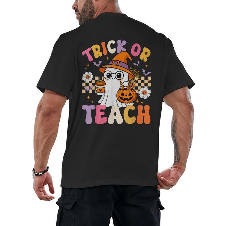 Trick Or Teach Cute Ghost Coffee Pumpkins Halloween Teacher Men's Back Print T-Shirt