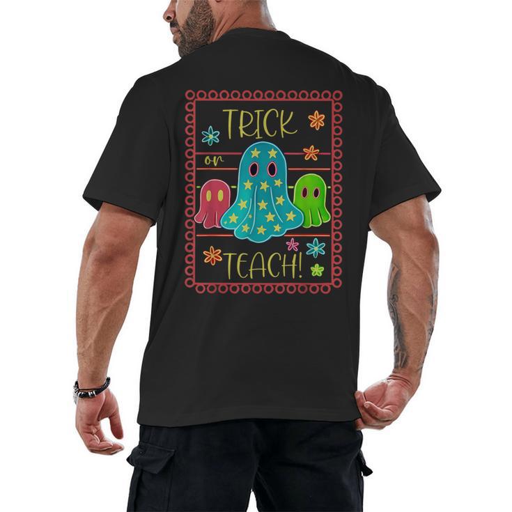 Trick Or Teach Neon Ghost Flower Teacher Spooky Halloween Men's Back Print T-Shirt