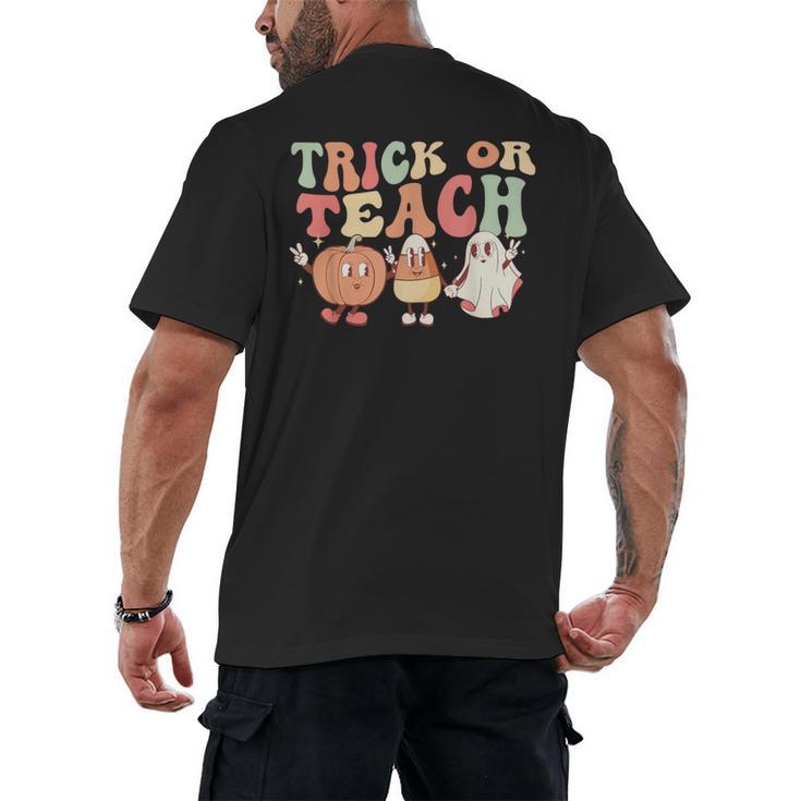 Trick Or Teach Pumpkin Candy Corn Ghost Halloween Teacher Men's Back Print T-Shirt