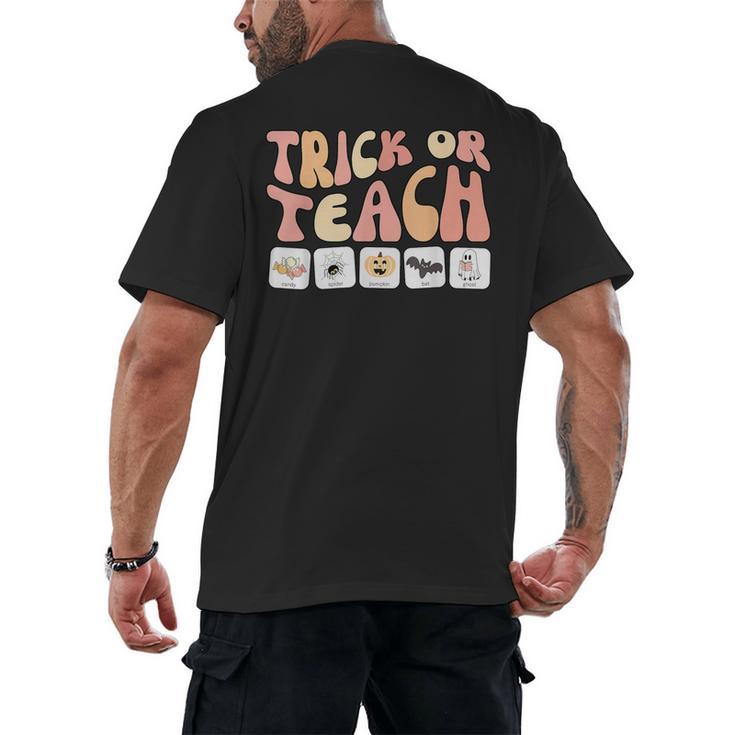 Trick Or Teach With Symbols Special Education Teacher Spooky Men's Back Print T-Shirt