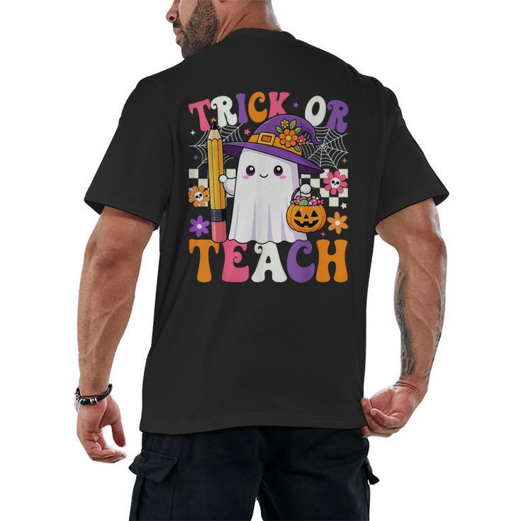 Trick Or Teach Teacher Pencil Ghost Halloween Teacher Men's Back Print T-Shirt