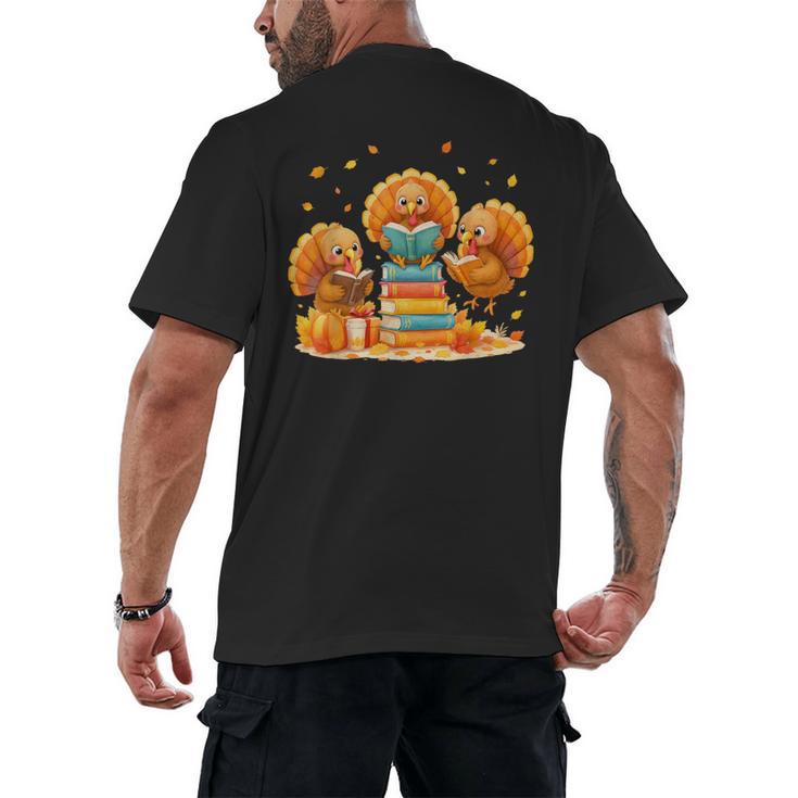 Turkey Read Books Reading Fall Thanksgiving Teacher Men's Back Print T-Shirt