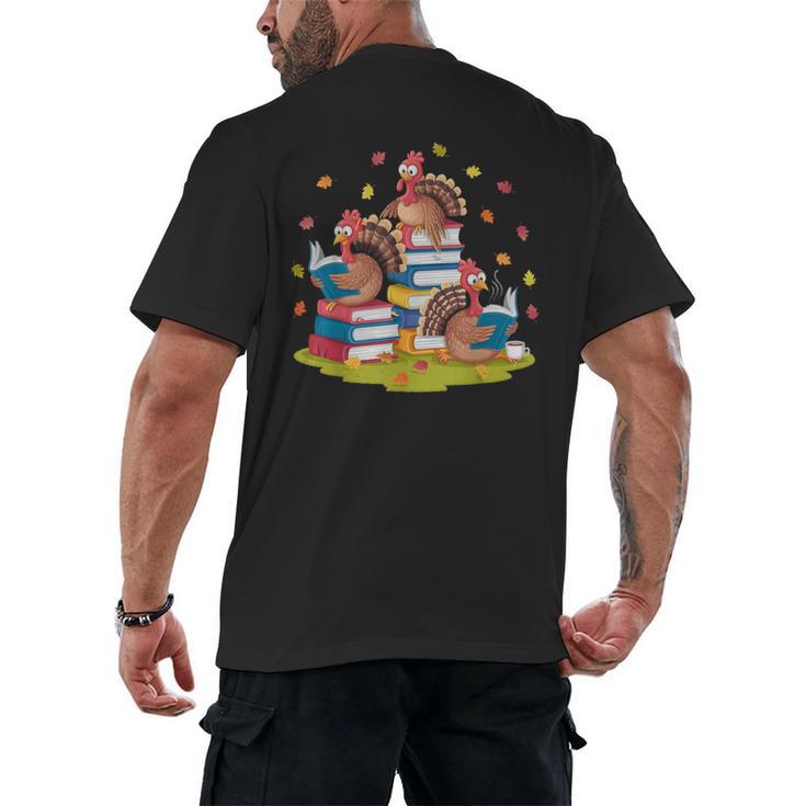 Turkey Reading Books Fall Season Thanksgiving Teacher Book Men's Back Print T-Shirt