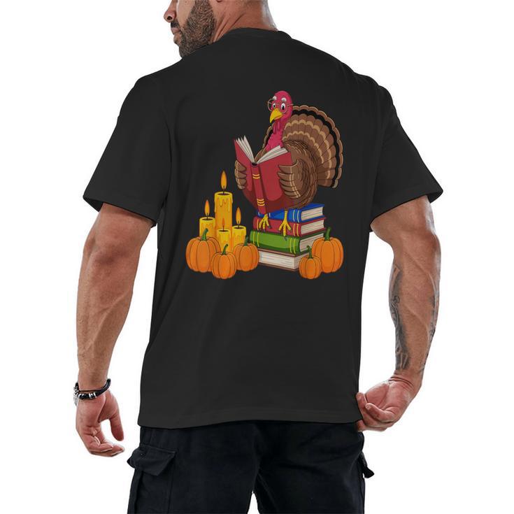 Turkey Reading Books Fall Thanksgiving Teacher Book Men's Back Print T-Shirt