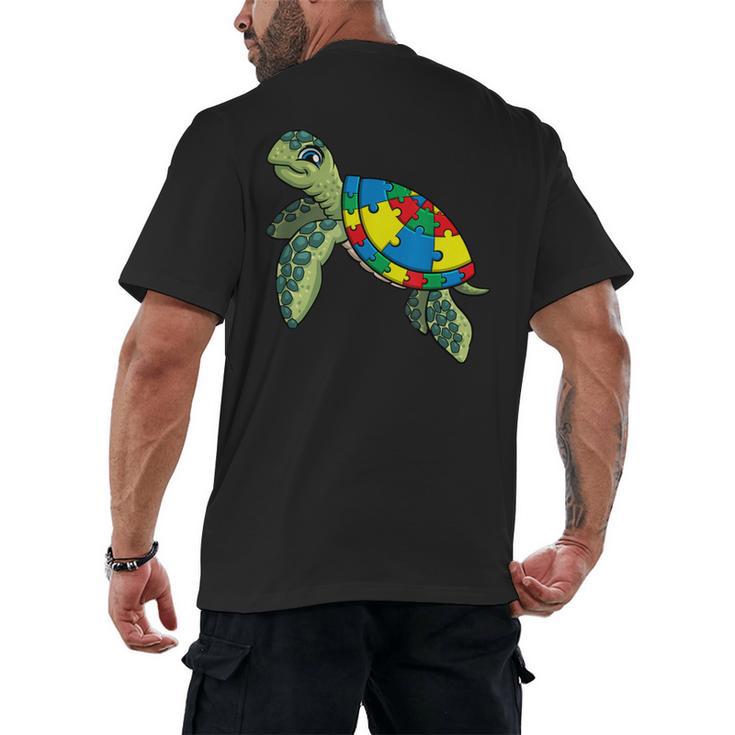 Turtle Puzzle Pieces For Autism Awareness Kids Women Teacher Men's Back Print T-Shirt