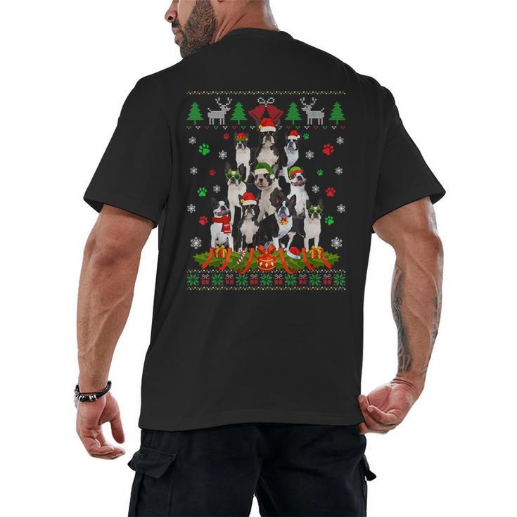 Ugly Sweater Christmas Tree Boston Terrier Dog Xmas Pajama Men's Back Print T-Shirt
