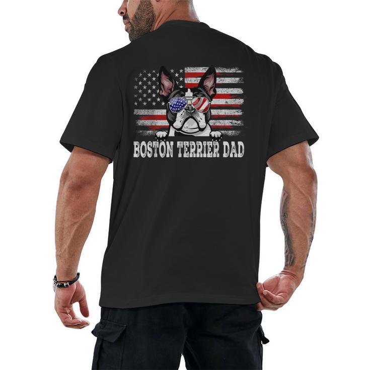 Vintage Boston Terrier Dad American Flag Father's Day Men's Back Print T-Shirt