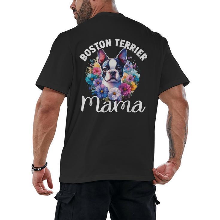 Watercolor Floral Boston Terrier Mama Dog Lover Mother's Day For Men Women Girls Kids Men's Back Print T-Shirt