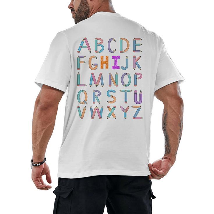 Back To School Kindergarten Alphabet ABC Teacher Women Kids Men's Back Print T-Shirt