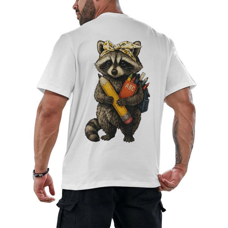 Back To School Raccoon Teachers Student Kids Men's Back Print T-Shirt