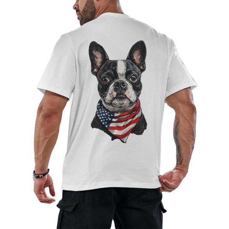 Boston Terrier American Flag Men's Back Print T-Shirt