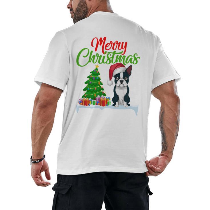 Boston Terrier Christmas Tree Lights Xmas Dog Lover Men's Back Print T-Shirt