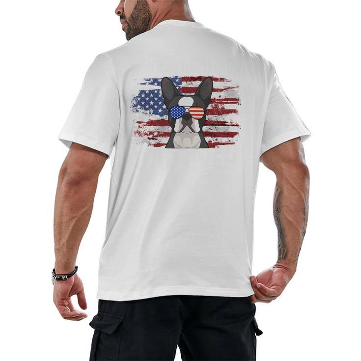 Boston Terrier Dad American Flag 4th Of July Dog Fathers Day Men's Back Print T-Shirt