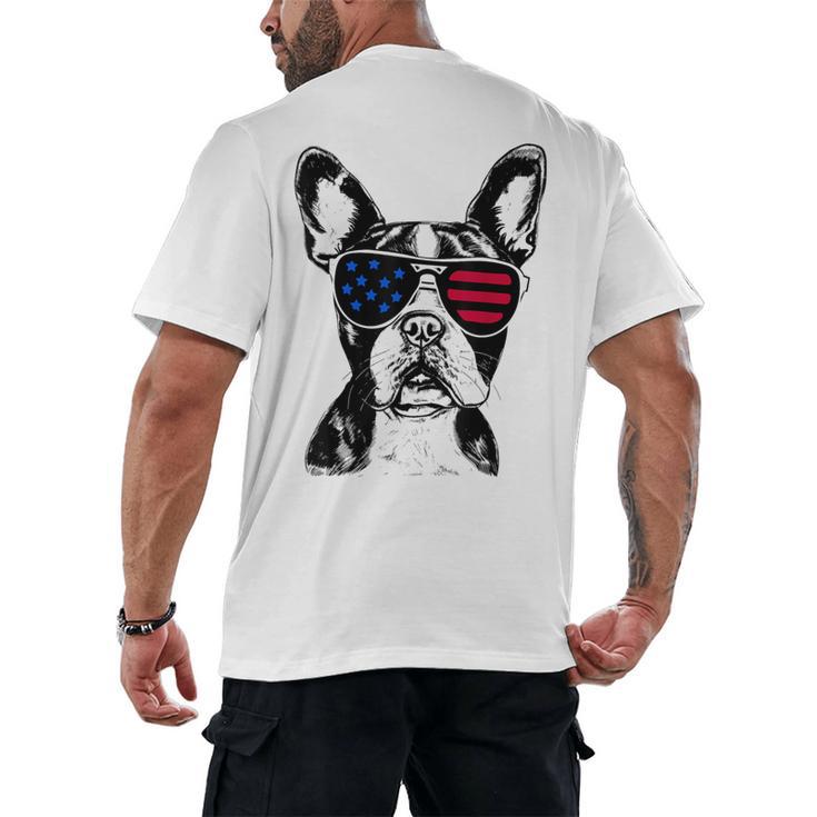 Boston Terrier Dog 4th July America USA Flag Men Women Kids Men's Back Print T-Shirt