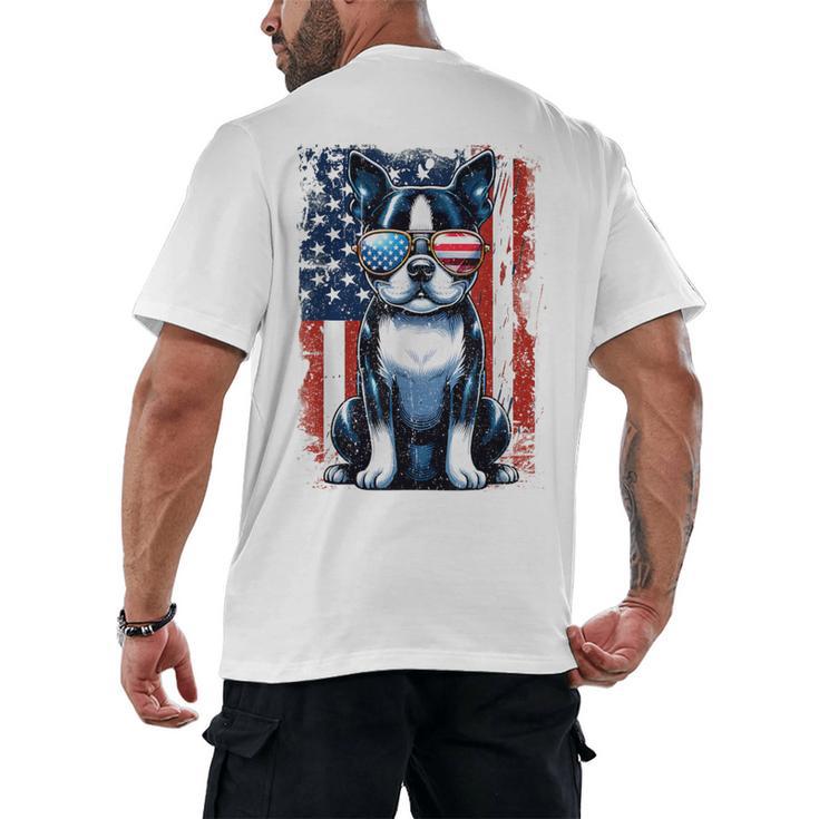 Boston Terrier Dog American USA US Flag Pets Vintage Outfit Men's Back Print T-Shirt