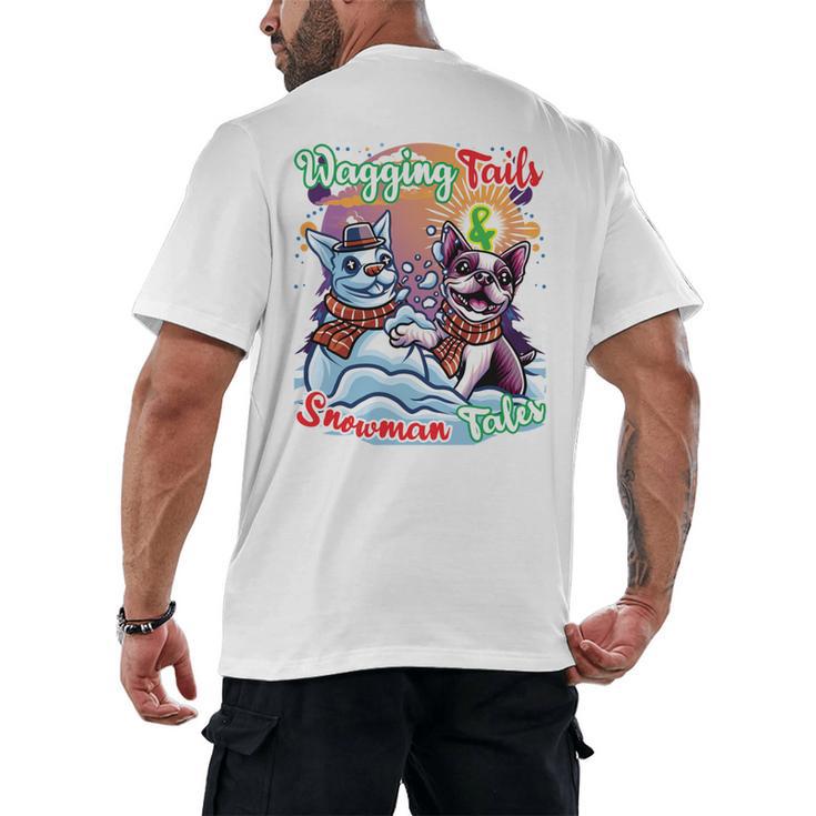Boston Terrier Dog Christmas Snowman Winter Snow Men's Back Print T-Shirt