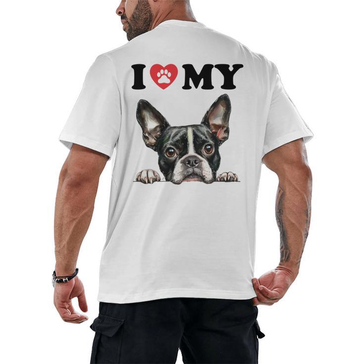 Boston Terrier I Heart My Dog Dog Lover Men's Back Print T-Shirt