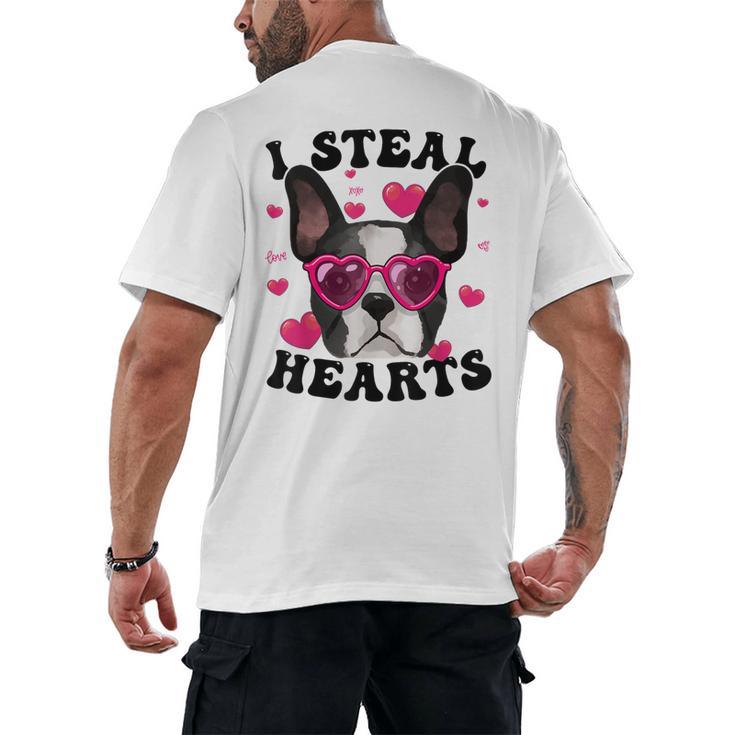 Boston Terrier Heart Glasses Girls Bostie Valentines Day Men's Back Print T-Shirt