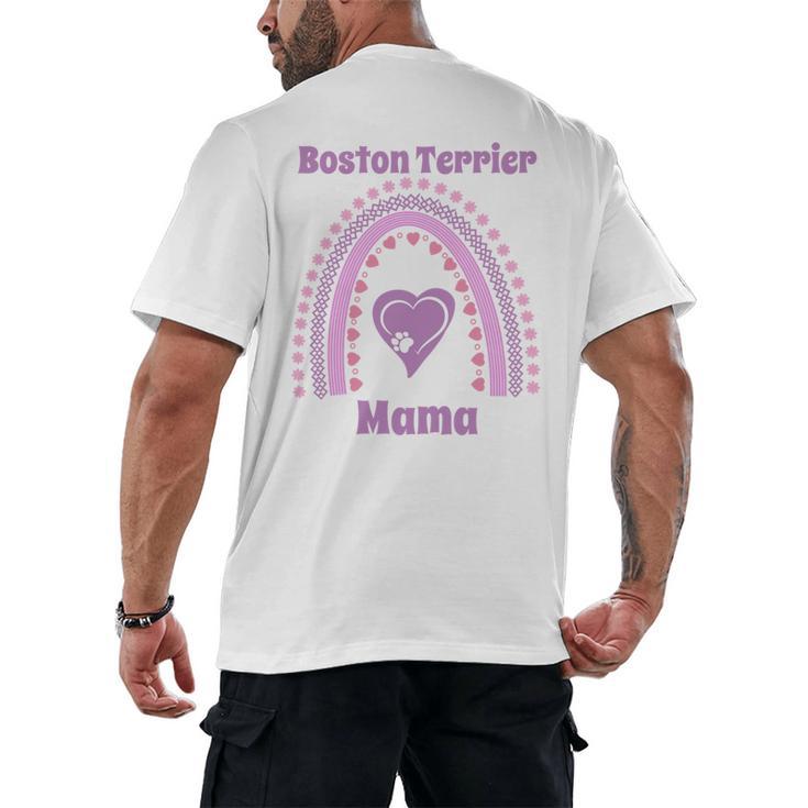 Boston Terrier Mama Cute Rainbow Paw Heart Shape Men's Back Print T-Shirt