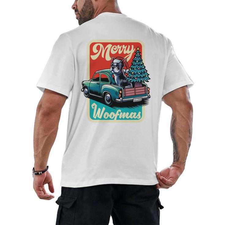 Boston Terrier Merry Christmas Tree Truck Santa Dog X-Mas Men's Back Print T-Shirt