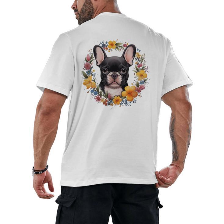 Boston Terrier Mom Floral Bostie Dog Lover Flowers Cute Men's Back Print T-Shirt