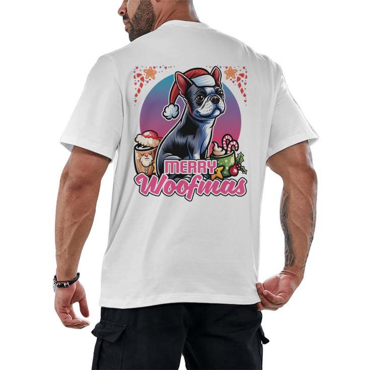 Boston Terrier Santa Claus Coffee Mug Merry Christmas Dogs Men's Back Print T-Shirt