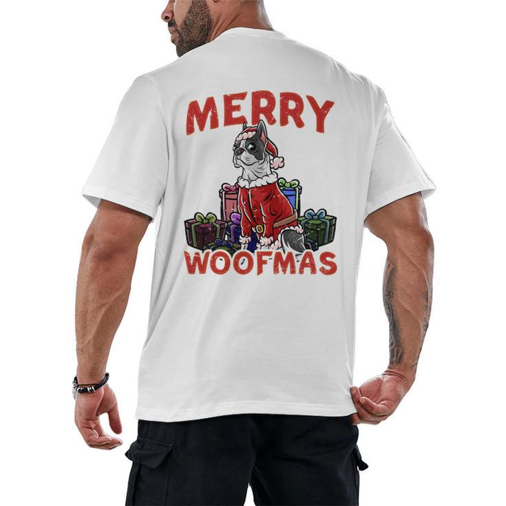 Boston Terrier Santa Claus Hat Merry Christmas Dog X-Mas Men's Back Print T-Shirt