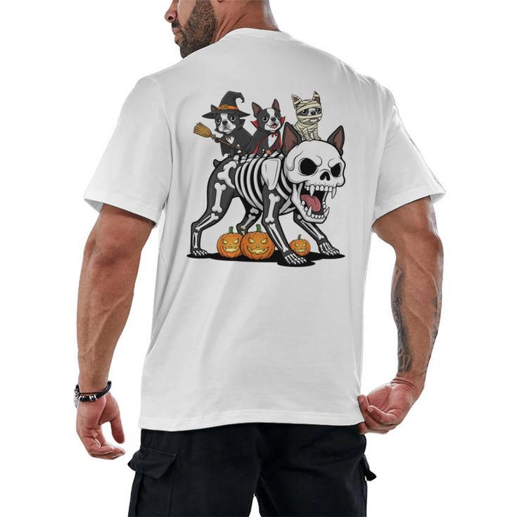 Boston Terrier Skeleton Mummy Witch Halloween Men's Back Print T-Shirt