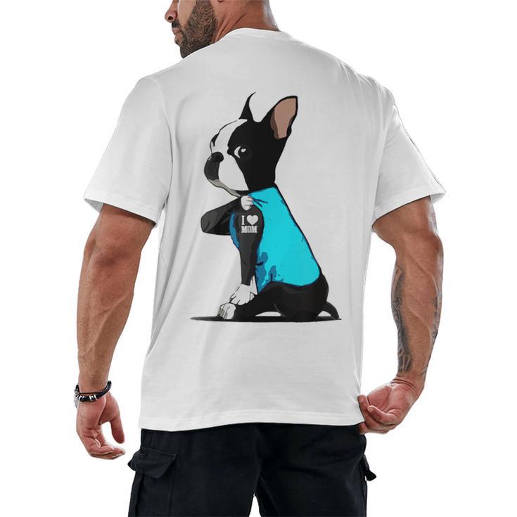 Boston Terrier Tattoos I Love Mom Men's Back Print T-Shirt