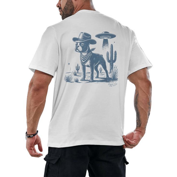 Boston Terrier UFO Cowboy Dog Dog Mom Dog Dad Alien Dog Men's Back Print T-Shirt