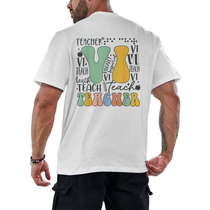 Braille Teacher Of The Visually Impaired Groovy VI Teacher Men's Back Print T-Shirt