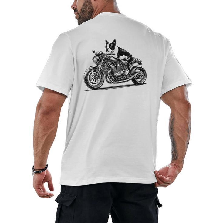 Cool Boston Terrier Riding a Motorcycle Biker Dog Lover For Men Women Kids Men's Back Print T-Shirt