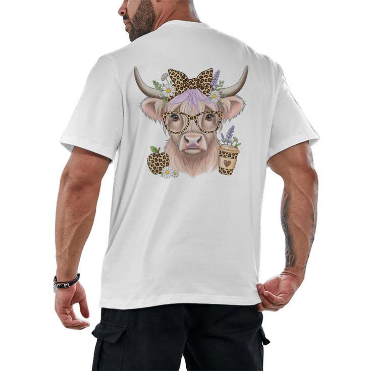 Cute Floral Highland Cow Back To School For Women Teacher Men's Back Print T-Shirt