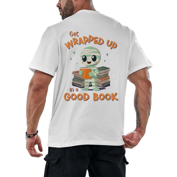 Cute Halloween Teacher Librarian Mummy Reading Books Men's Back Print T-Shirt
