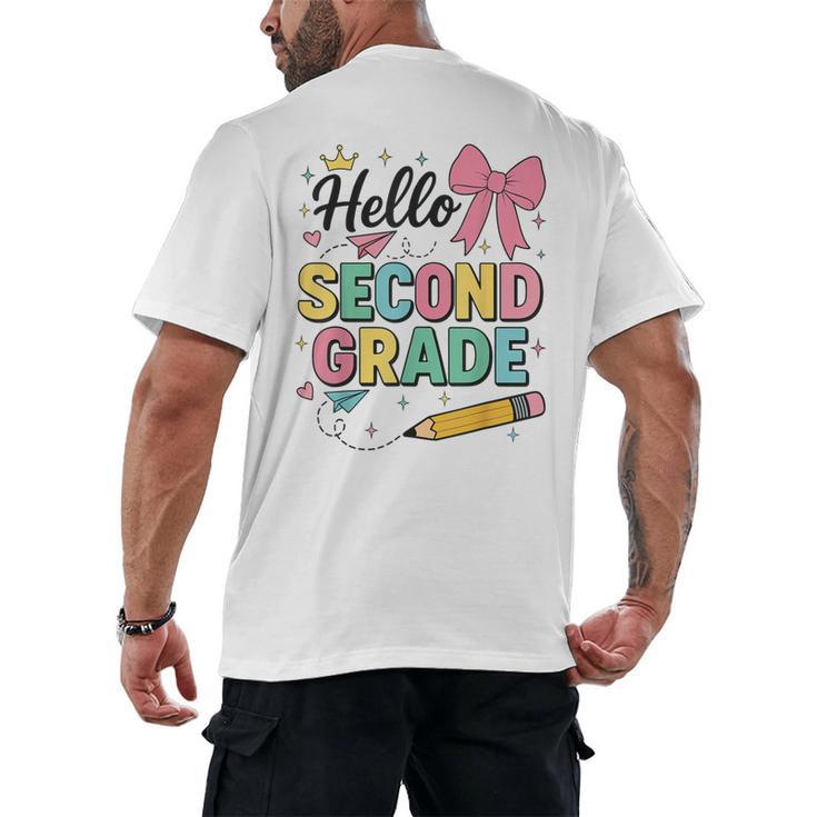 Cute Hello Second Grade Back To School Coquette Teacher Girl Men's Back Print T-Shirt