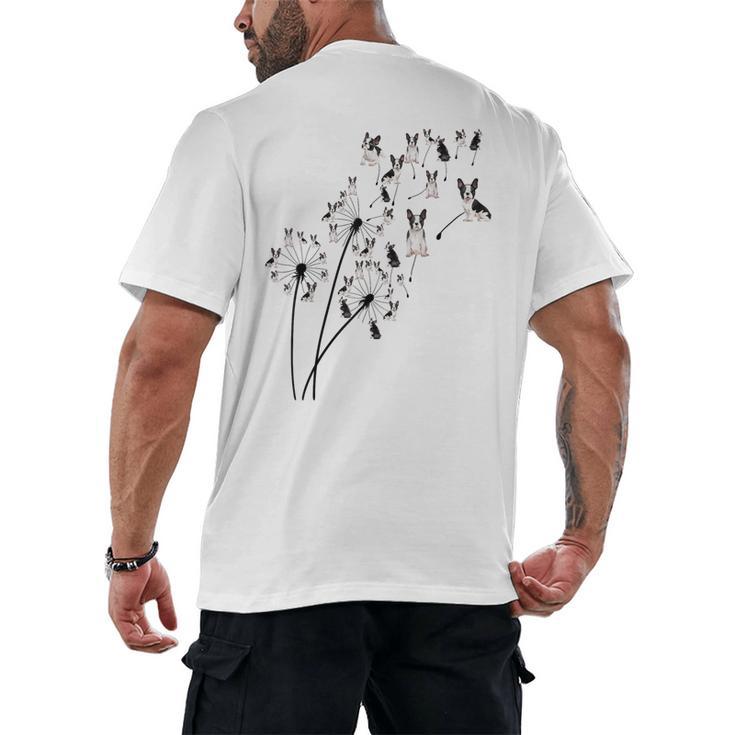 Dandelion Boston Terrier Flower Floral Bostie Tree Men's Back Print T-Shirt