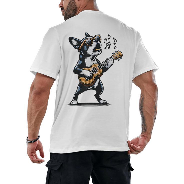 Dog Playing Guitar Singing Boston Terrier  For Men Women Girls Kids Men's Back Print T-Shirt