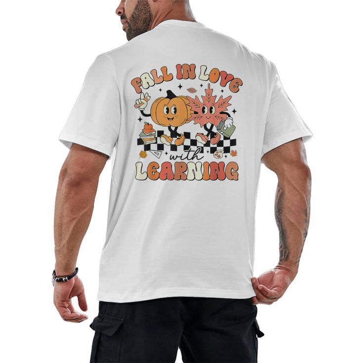 Fall In Love With Learning Teacher Retro Thanksgiving Men's Back Print T-Shirt