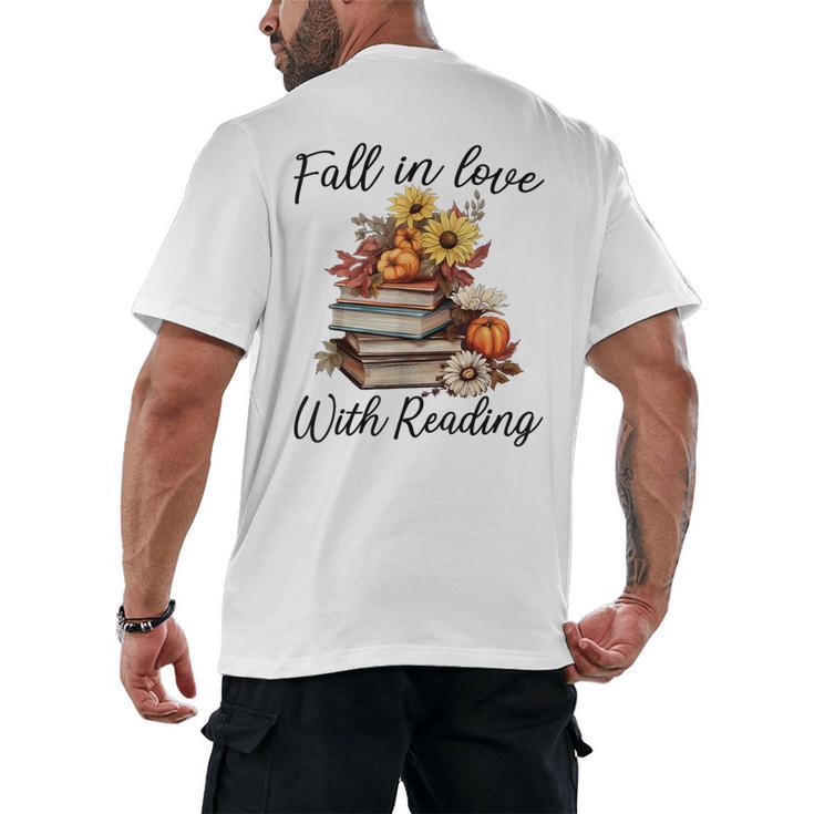 Fall In Love With Reading Book Autumn Teachers Pumpkins Men's Back Print T-Shirt