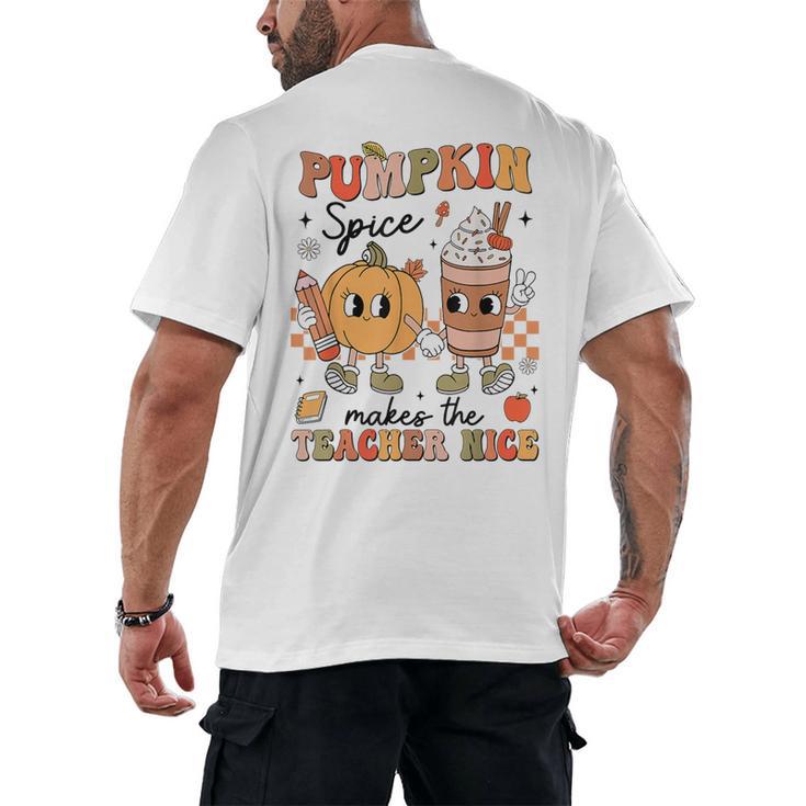 Groovy Pumpkin Spice Makes Teacher Nice Fall Thanksgiving Men's Back Print T-Shirt