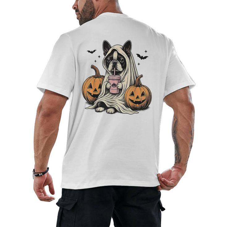 Halloween Boston Terrier Ghost Men's Back Print T-Shirt