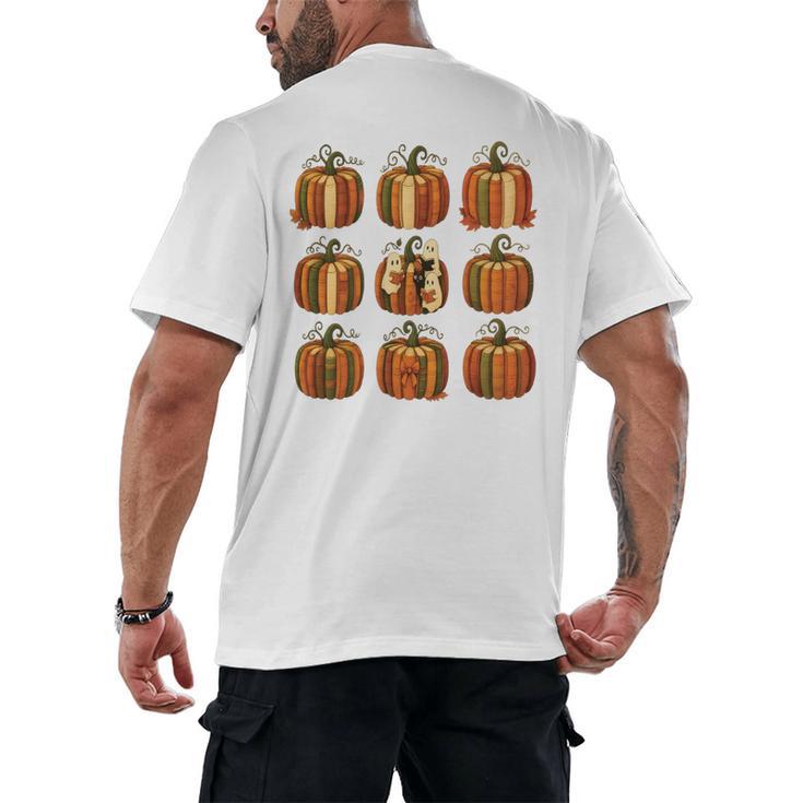 Halloween Teacher Fall Book Pumpkin Retro Reading Men's Back Print T-Shirt