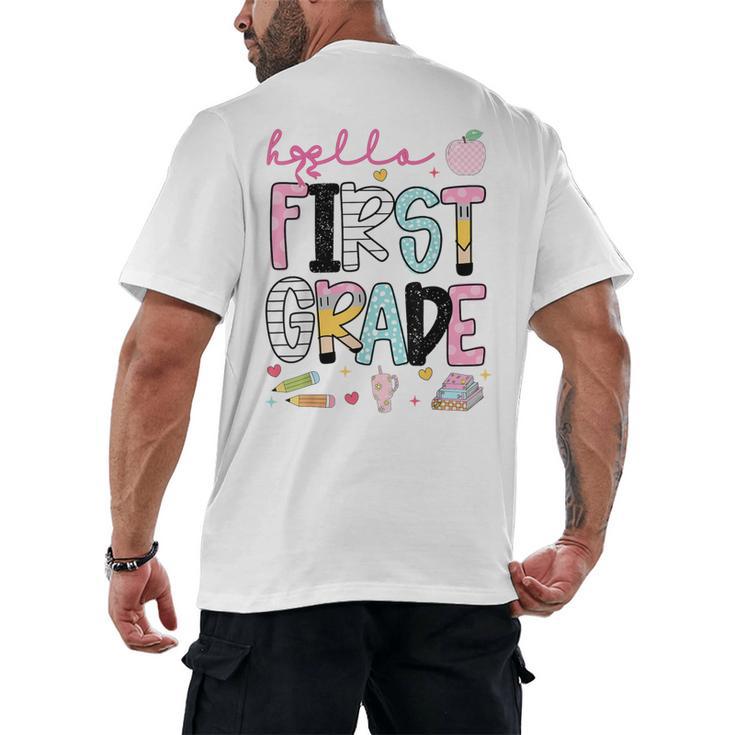 Hello First Grade Teacher Coquette Pencil Bow Back To School Men's Back Print T-Shirt