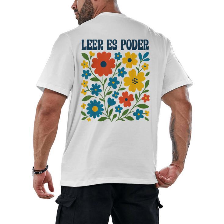 Leer Es Poder Cute Floral Boho Spanish Teacher Reading Men's Back Print T-Shirt