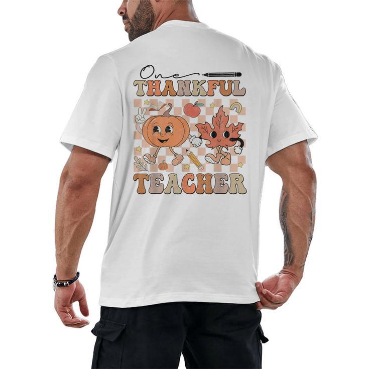 One Thankful Teacher Thanksgiving Groovy Fall Autumn Teacher Men's Back Print T-Shirt