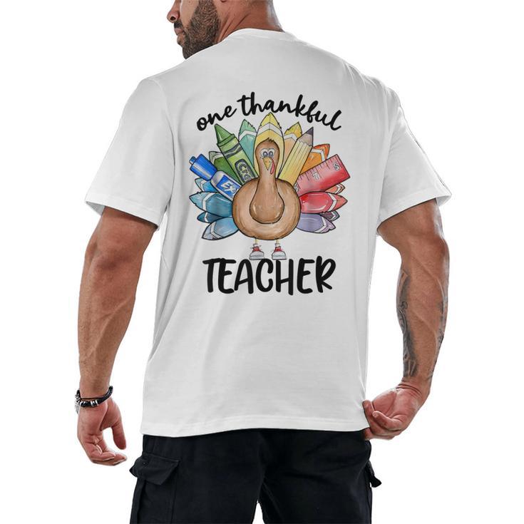 One Thankful Teacher Turkey Pencil Thanksgiving Teachers Men's Back Print T-Shirt