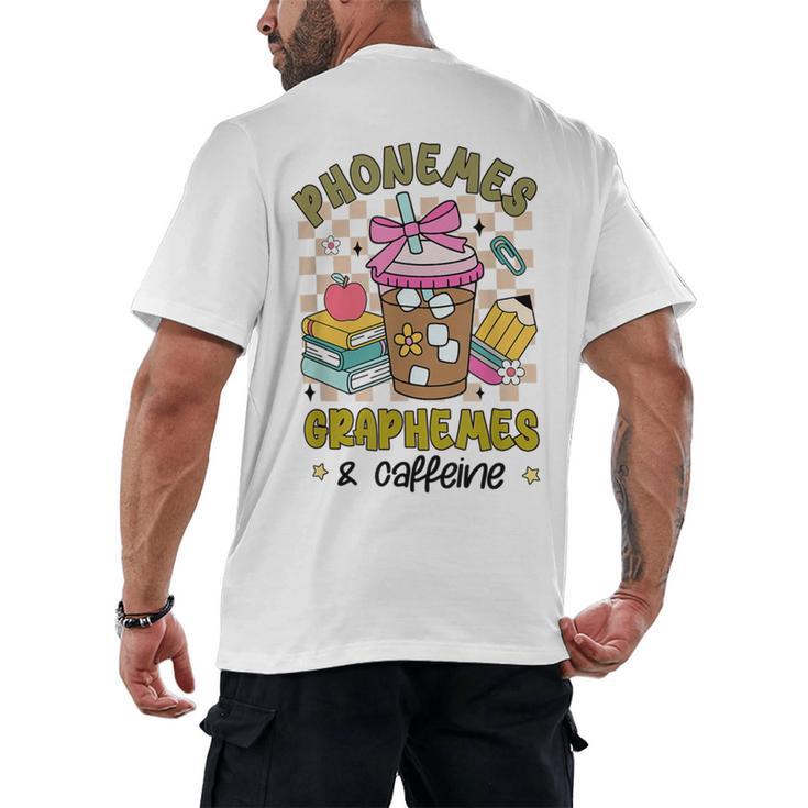 Phonemes Graphemes Caffeine Back To School Reading Teacher Men's Back Print T-Shirt