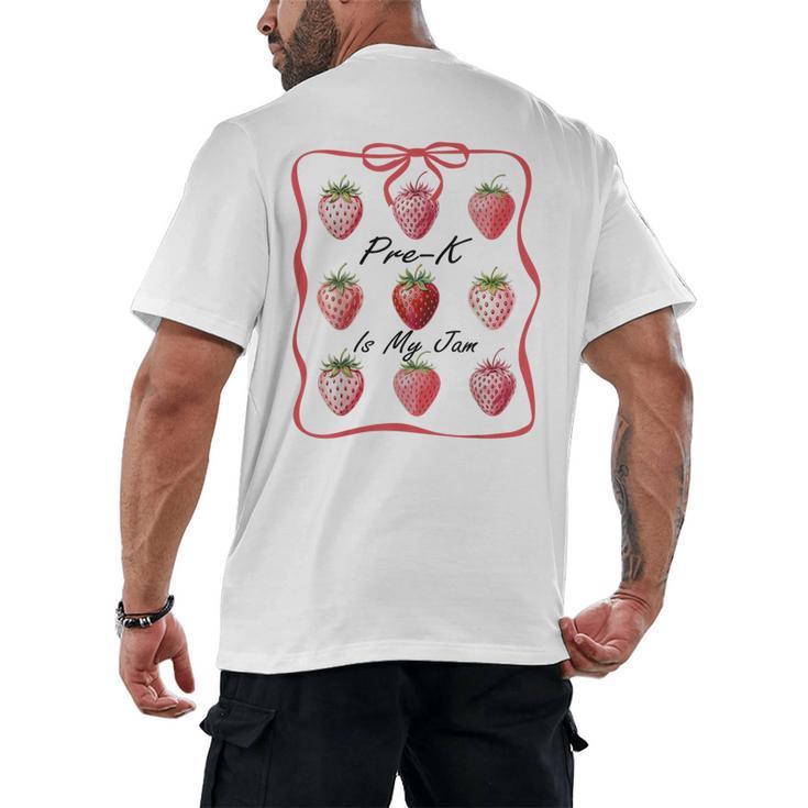 Pre K Is My Jam Teacher Team Crew Preschool Cute Strawberry Men's Back Print T-Shirt